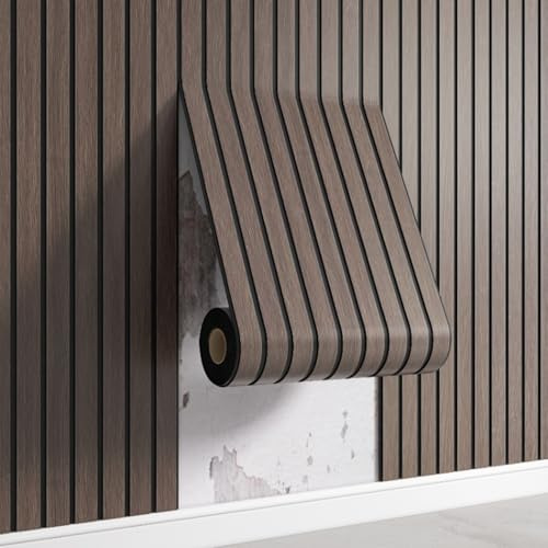 ACESOME 3D Wandpaneele Selbstklebend Tapete Holzoptik, 3 x 0，4m Tapeten Wohnzimmer, Peel and Stick Wallpaper aus PVC für Wohnzimmer, Küche, Schlafzimmer (Dunkelbraun)