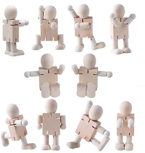 10 Stück Holzfiguren zum Bemalen, 11cm Flexible Unvollendete Gliederpuppe Holz Dekoration DIY Figuren Biegepuppen Menschen zum Bemalen Basteln Geburtstag