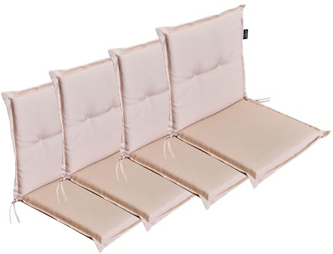LILENO HOME Gartenstuhl Auflagen als [4er Set - Niedriglehner] in Creme Uni | bequeme Liegen als Sitzauflagen für Gartenmöbel - Stuhlkissen für Gartenstühle und Klappstühle