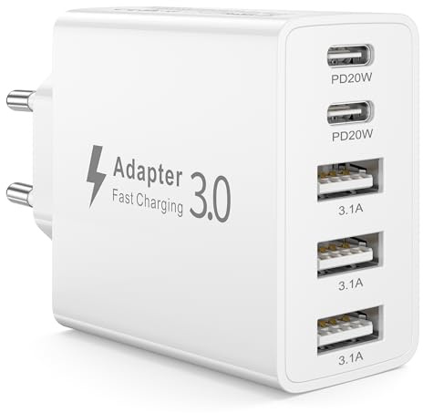 EU Travel Adapter Charger, 50W European Plug Adapter Fast Charging with 2USB C &3USB A, Multi European USB Charger Plug Wall Adaptor for iPhone 17 16 15 14 13,Samsung Galaxy S26 S25,Europe Travel Plug