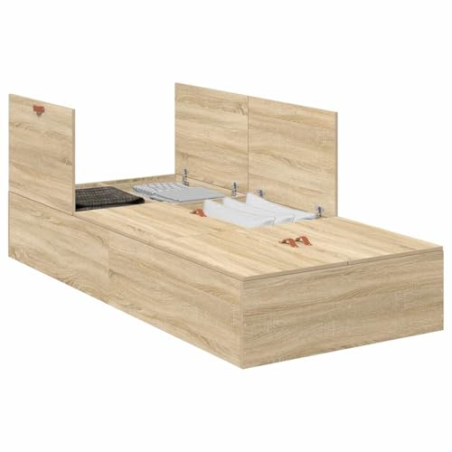 Qnhdfrt Stauraum-Bettgestell 80 x 200 cm, Modernes Einzelbett mit Bettkasten in Sonoma-Eiche, Platzsparender Bettrahmen aus Holzwerkstoff für Schlafzimmer und Gästezimmer