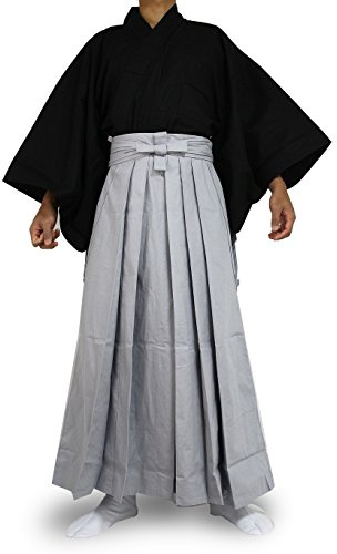 Edoten Japanese Samurai Hakama Uniform Traditional Japanese Clothing Kimono BK-GY XL
