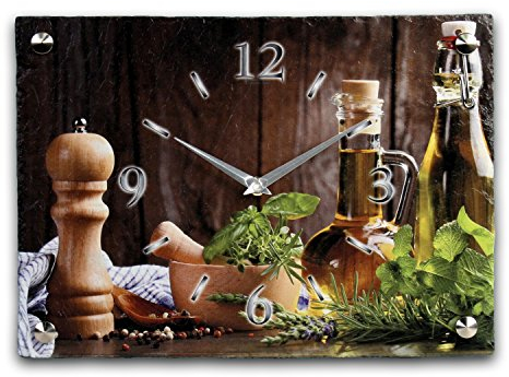 Designer-Wanduhr aus Stein (Keramik) Größe ca. 35x25cm mit flüsterleisem Uhrwerk (Kräuter-Öl, leises Funkuhrwerk)