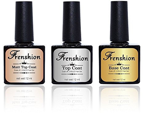 Frenshion 3X12ML No Wipe Top Coat and Base Coat,Matte Top Coat Gel Nail Polish,Shine Finish Matte Finish and Long Lasting, UV LED Soak Off Gel Nail Polish Base and Top Coat Kit
