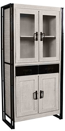 SIT-Möbel White Panama 7304-10, Vitrine mit 4 Türen & 2 Schubladen, Mangoholz & Altmetall, weiß lackiert, 90 x 40 x 180 cm