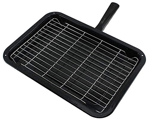 Spares2go Medium Oven Cooker Grill Pan Tray Rack & Detachable Handle + 10 Protective Fat/Grease Absorbant Foil Pads