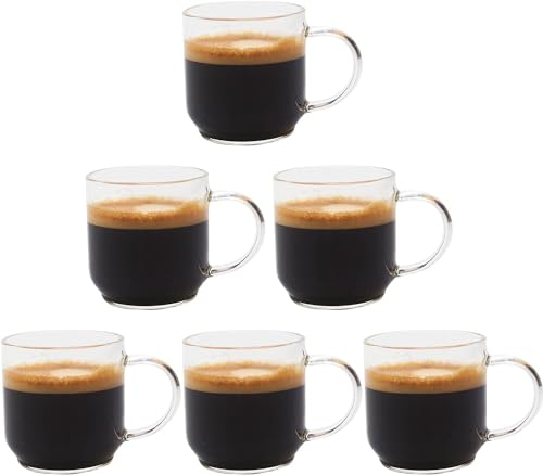 Zenco Living Espressotassen (118 ml) mit großem Griff, 6er-Set – Glas-Kaffeetassen für Nespresso Lungo, Double Espresso, Cortado