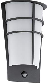 EGLO LED Außen-Wandlampe Breganzo 1, 2 flammige Außenleuchte inkl. Bewegungsmelder, Sensor-Wandleuchte aus Stahl und Kunststoff, Farbe: Anthrazit, weiß, IP44