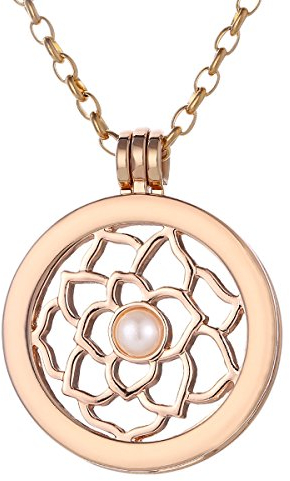 Morella Collier pour femme 70 cm en acier inoxydable doré or avec Coin pendentif 33 mm pièce avec lotus or rose dans une pochette en velours