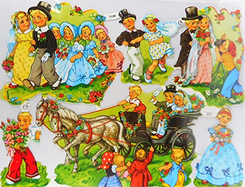 Glanzbilder Kutsche Hochzeit Kinder EF 7148 Oblate Posiebilder Scrapbook Deko GWI 380