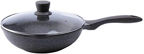 rukauf 28 cm HQ Wok de sartén Antiadherente Granito Revestimiento de cerámica con Tapa de Cristal