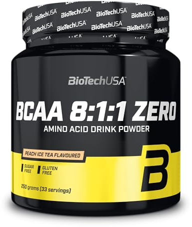 BioTechUSA BCAA 8:1:1 Zero | Rapport 8:1:1 de leucine, isoleucine et valine | Sans sucre, sans gluten, 250 g, Thé glacé à la pêche