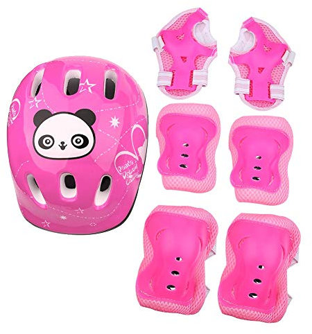Keenso Kit Completo para Patinar, Montar en Bici, Patín, Casco, Coderas, Muñequeras y Rodilleras para Niños(Rosa)