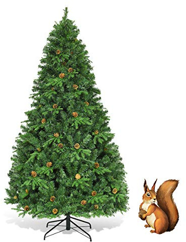 DREAMADE Albero di Natale, Artificiale Illuminato, Albero di Natale Illuminato con Luce LED e Supporto in Metallo, 210 cm, Verde (medello 1)