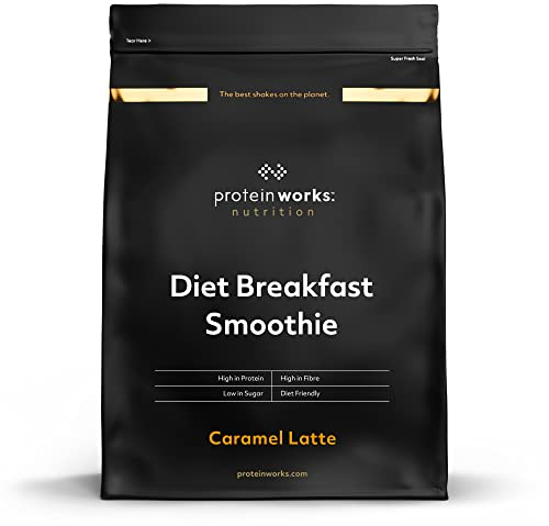 THE PROTEIN WORKS - Diet Breakfast Smoothie | Petit-déjeuner sur le pouce | Hyperprotéiné et peu sucré | 36 Portions | Latte Caramel | 2kg
