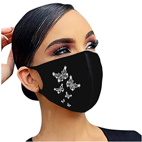 AmyGline Glänzend Strass Mundschutz mit Motiv Glitzer Diamant Druck Mund-Nasen-Bedeckung Waschbar Wiederverwendbar Atmungsaktiv Baumwolle Multifunktionstuch Halstuch Schals für Damen Herren