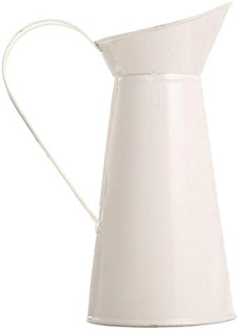 Vintage Tall Metal Shabby Chic Cream Vase Pitcher Jug Flower Container for Wedding Home Decor