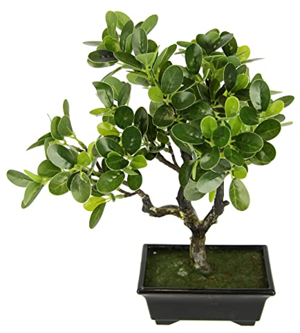 Bonsai Baum in Schale Kunstbonsai Kunstbaum Dekobaum künstlich Japanische Kunstpflanze Grünpflanze Dekobaum wie echt groß Deko Pflanze Pflanzendekoration Bonsaischale exotische Bäume Zen Garten