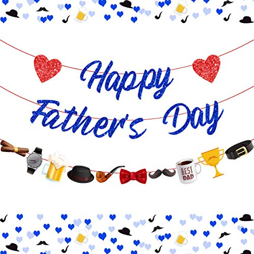 Kreatwow Happy Father's Day Banner Vatertag Party Dekorationen Blau Glitzer Banner Girlande für Vatertag Party Dekorationen
