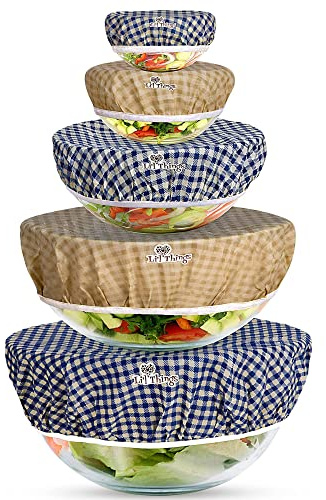 Lot de 5 couvre-bols en cire d'abeille (XS-XL) – Couvercles alimentaires élastiques réutilisables en coton bio avec cire d'abeille, lavables et sans plastique | Li'l Things – Motif écossais à carreaux