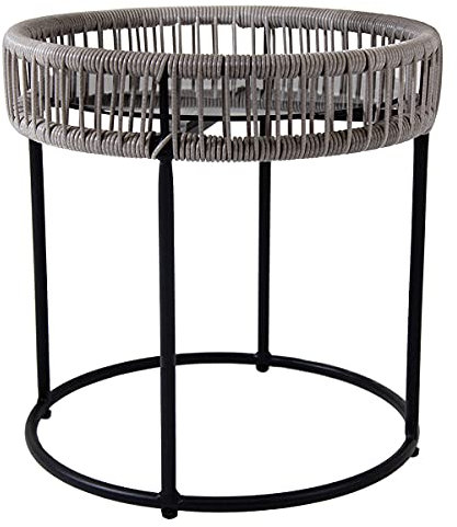 Charles Bentley Zanzibar Coffee Table Grey Side Rattan Side Table Wicker Glass Top Indoor Outdoor Garden Drink Stand