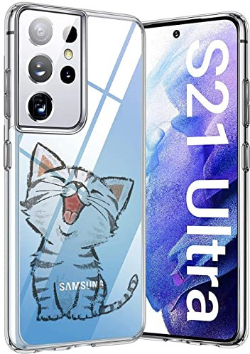 Verco Handyhülle für Samsung S21 Ultra Case, Premium Muster Handy Cover für Samsung Galaxy S21 Ultra Hülle weiches Flexibles TPU Case, Katze Motiv