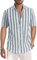 Meilicloth Camisa Hombre a Rayas Casual Camisas de Manga Corta de Regular Fit con Botones Gris L