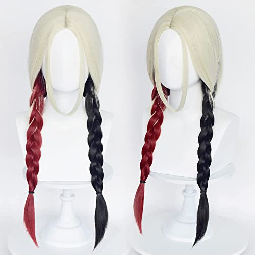 Schwarze und rote geflochtene Perücke für Frauen, Cosplay-Kostüm, Halloween, Weihnachten, Karneval