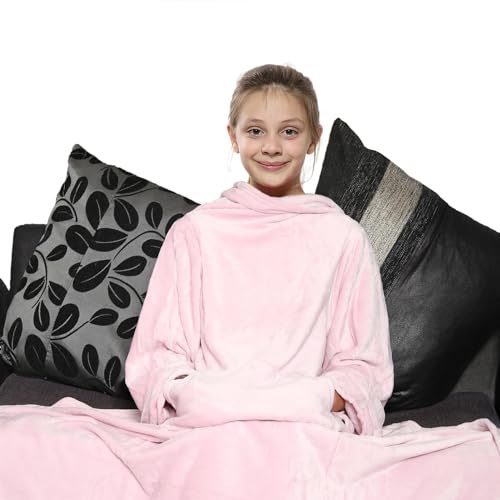 A2Z Girls Wearable Baby Pink Blanket With Sleeves Flannel Fleece Snuggle - TV Blkt Baby Pink_Kids