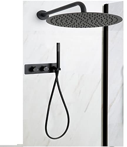 MILANO Thermostatic Mixer Valve Wall Mounted Shower Head Handset Black
