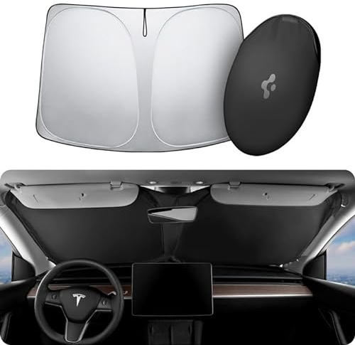 Spigen Tesla Y (~2025 Juniper) y Model 3 (Highland 2024~) CryoShade Parasol para Parabrisas Delantero, protección de Doble Capa contra los Rayos UV y el Calor, diseñado para Accesorios Tesla