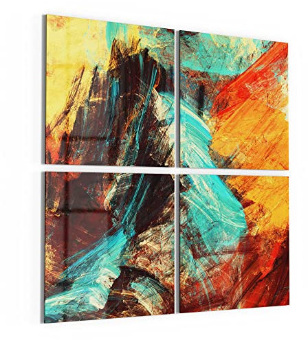 DEQORI Glasbilder Acrylglas | Motiv Bunte Pinselstriche | quadratisch 4-teilig 100x100 cm | große XXL Deko | Wandbilder für Wohnzimmer, Schlafzimmer, Flur & Küche | moderne Wanddeko