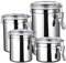 Saim Cereal Container, Set of 4 Stainless Steel Food Storage Container with Lid Airtight Coffee Canister Kitchen Cereal Storage Jar for Beans/Tea/Sugar/Cereal