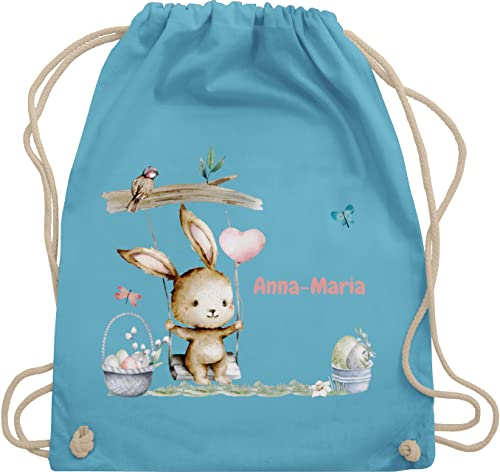 Turnbeutel Rucksack - Ostergeschenke Ostern - Hase Süß Kinder personalisiert I Osterhase - Unisize - Hellblau - stoffbeutel name kindergarten osterhasentasche oster bunny sportbeutel