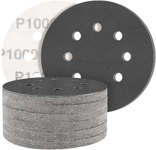 STEBRUAM 50 Stück Siliciumcarbid Schleifpapier 125mm Klett 1000 körnung,Profi 125 Rund 8 Loch Nass und Trocken Schleifscheibe,Besten für Metall Autos