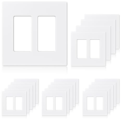 ELEGRP Schraubenlose dekorative Wandplatten, 2-fach, mittlere Abdeckplatten, unzerbrechliche thermoplastische Blende für Dekorator-Steckdosenschalter, UL-gelistet (20 Stück, mattweiß)