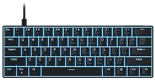 Docooler Clavier Gamer Mécanique 60% Câblé,Rétroéclairage LED,61 Touches, Interrupteur Bleu