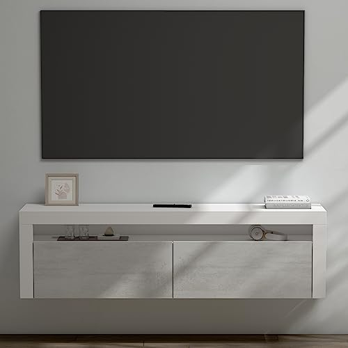 doporro TV Lowboard TV-Schrank Fernsehschrank 160cm in matt Weiß und Beton HängendFernsehtisch, TV-Regal für Fernseher Fernsehschrank01