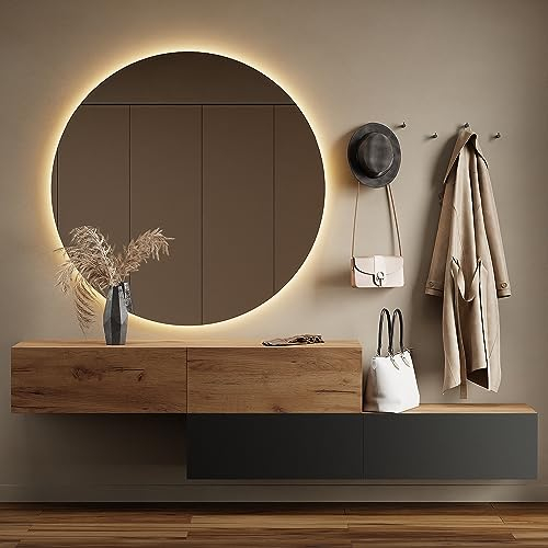 Planetmöbel Flur Möbel Garderobe Hängeschrank 2X 160 cm Gold Eiche - Anthrazit/Gold Eiche, Kompaktgarderobe mit Klappe als Stauraum, Wandgarderobe 37,8T x 160B x 32,5H cm