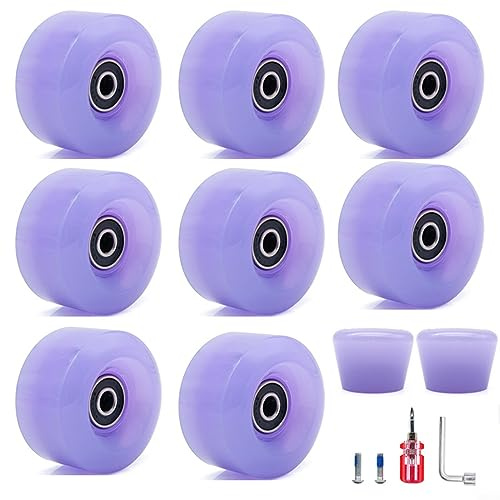 Rollschuh-Räder, zweireihige Rollschuh-Räder, Rollschuh-Räder mit Lagern, 2 Zehenstopper für Quad-Skates, Skateboard, 8 Stück, Violett