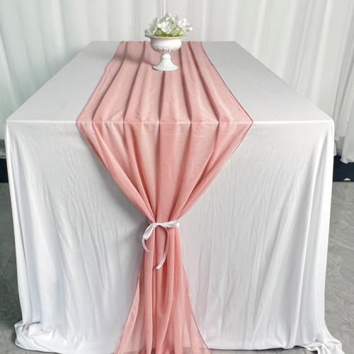 Tischläufer,Tischläufer Modern,Tischläufer Frühling,77 x 300cm Transparente Gaze-Tischläufer für Hochzeiten,Geburtstagsfeiern und Festlichkeiten (Edles Rosa)