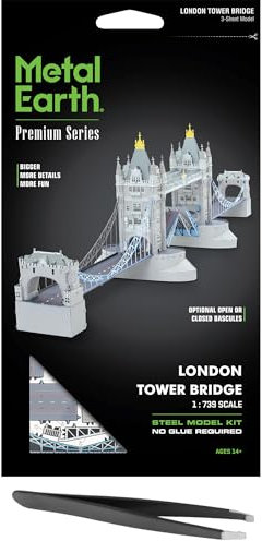 Fascinations Metal Earth Premium Series London Tower Bridge 3D Metal Model Kit Bundle avec pince à épiler