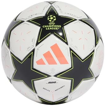 adidas UCL Unisex Adult Mini Soccer Ball, White/Black/Metallic Platinum/Solar Yellow, 1