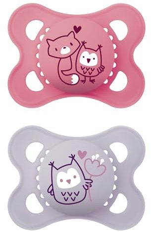 MAM Original Pure Schnuller 2-6 Monate (2er Set) Baby Schnuller aus nachhaltigem und biologisch nachwachsendem Material, SkinSoft Silikonschnuller mit MAM Schnulleretui, Rosa/Lila
