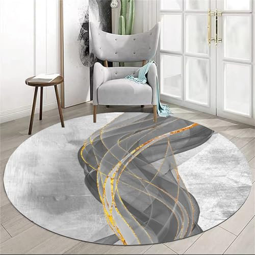 Highdi Tapis Rond Salon, Morandi Abstrait Tapis de Sol Décoration Antidérapant pour Chambre Cuisine Balcon Terrasse Salon Salle à Manger Intérieur Extérieur (120cm,Gris)