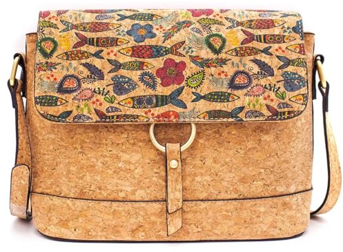 DeCarbonize Crossbody Handtasche aus Kork Veganleder Nachhaltig Damen Umhängetasche Braun M (Sardinen)