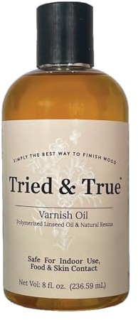 Tried & True Superior Varnish Oil Wood Finish & Sealer, 8 oz. - Natural Pine Resin & Linseed Oil, Ideal for Interior Furniture, Tables, Countertops - Food Safe, Scratch Resistant & Durable