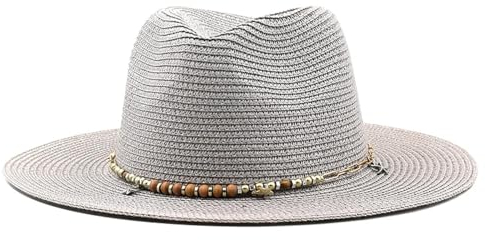 SOYNIA Chapeau Paille Chapeau De Cowboy Occidental De Paille pour Les Hommes Curling Plage Soleil Chapeaux Cowgirl Chapeaux 52-54Cmadjustable Gris