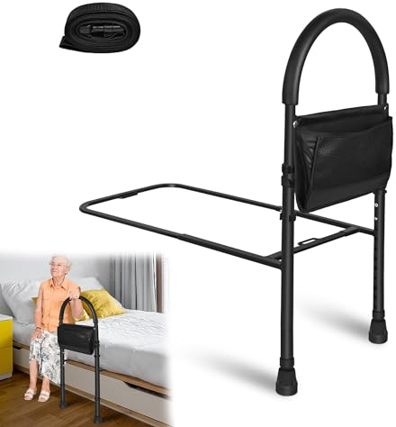 YRHome Faltbare Bettgitter Aufstehhilfe Bett Haltegriffe Rausfallschutz Hilfsmittel für Senioren Verstellbare 83-113cm mit Anti-Rutsch Bettgriff, stabile Füßen und Lagerung Tasche Bis 150KG