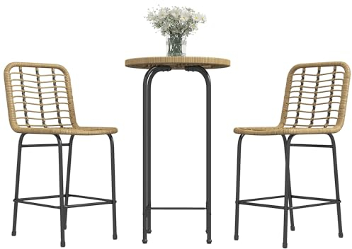 Outsunny Ensemble de Bar de Jardin Salon de Jardin bistrot Ensemble 3 pièces 1 Table Haute Ronde Design bohème + 2 tabourets Ronds avec Repose-Pied en métal 2 Personnes Naturel Noir
